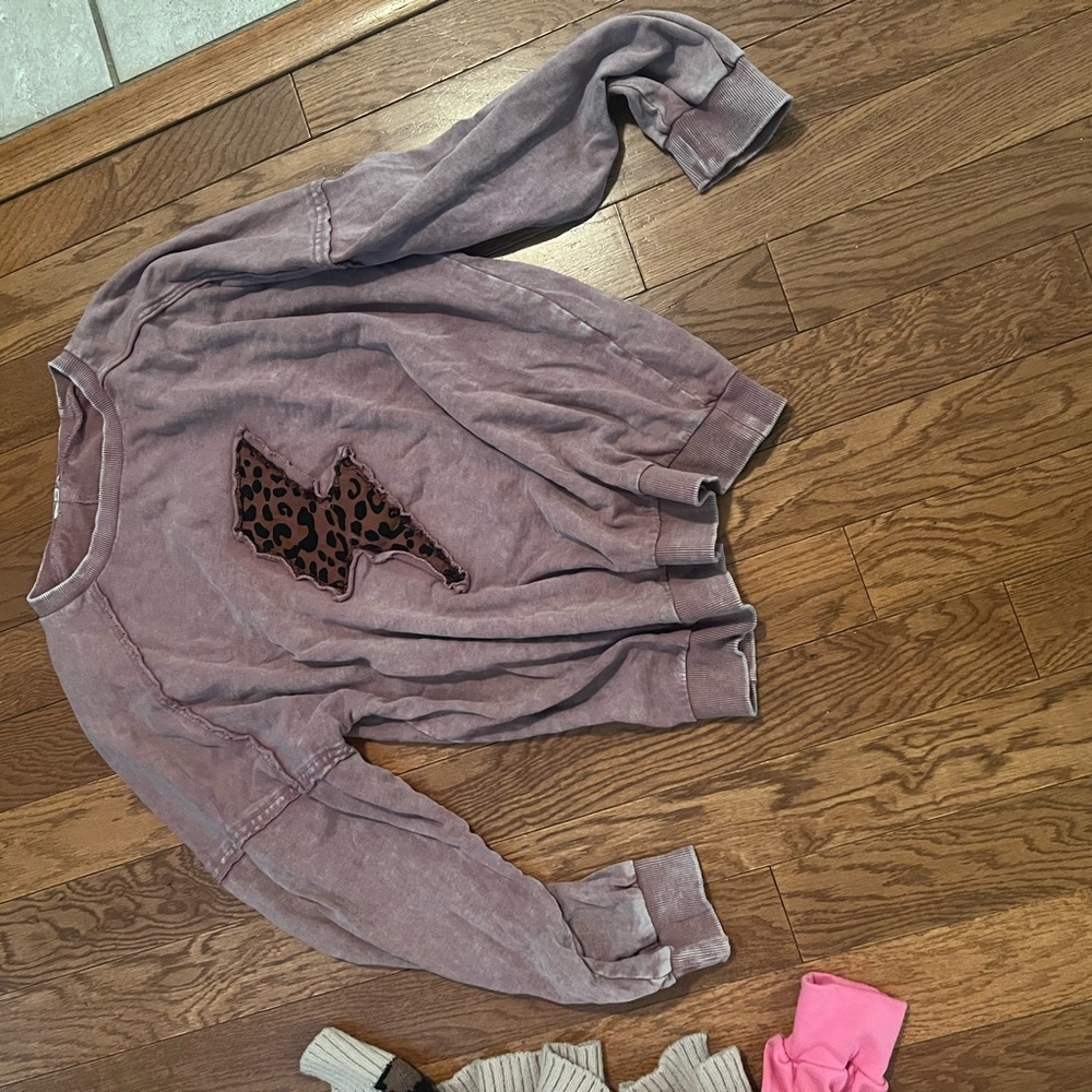 Purple Sweatshirt with Leopard Print Lightning Bolt